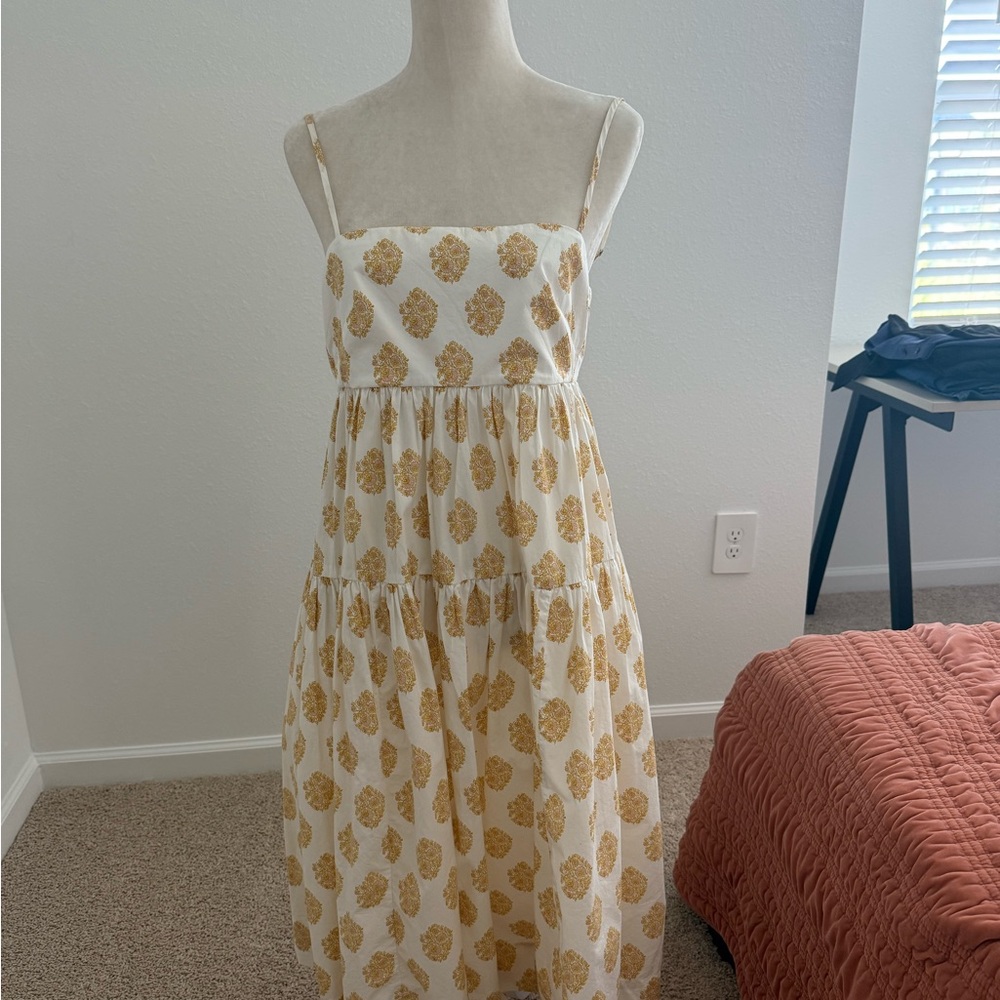 J. Crew White and Gold Midi Dress